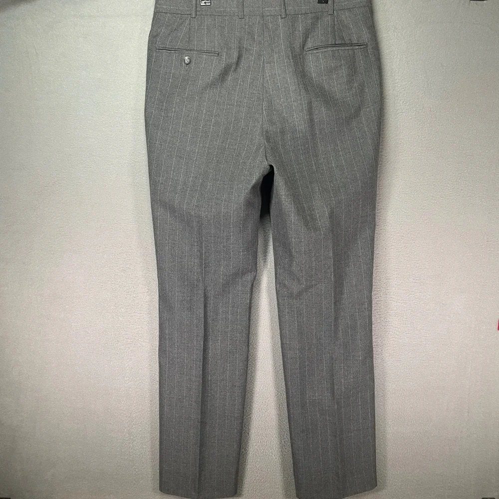 Mens Dress Pants 36x32 Gray Pinstripe‎ Pleated Wool Blend Cuffed Vintage 80s 90s